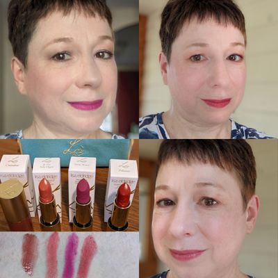 Clockwise from top left: New Wave, Palazzo, Je Ne Sais Quoi, swatches of Cinnabar, Je Ne Sais Quoi, New Wave, and Palazzo.