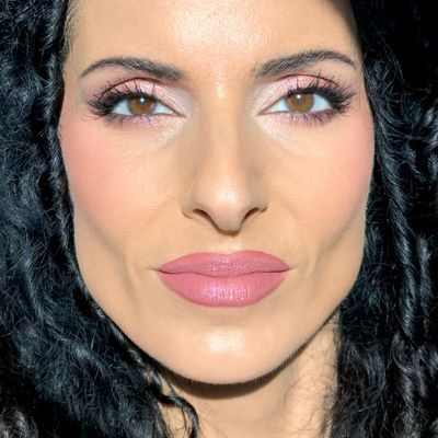 Kat Von D liquid lipstick in Lolita topped with glittery eyeshadow