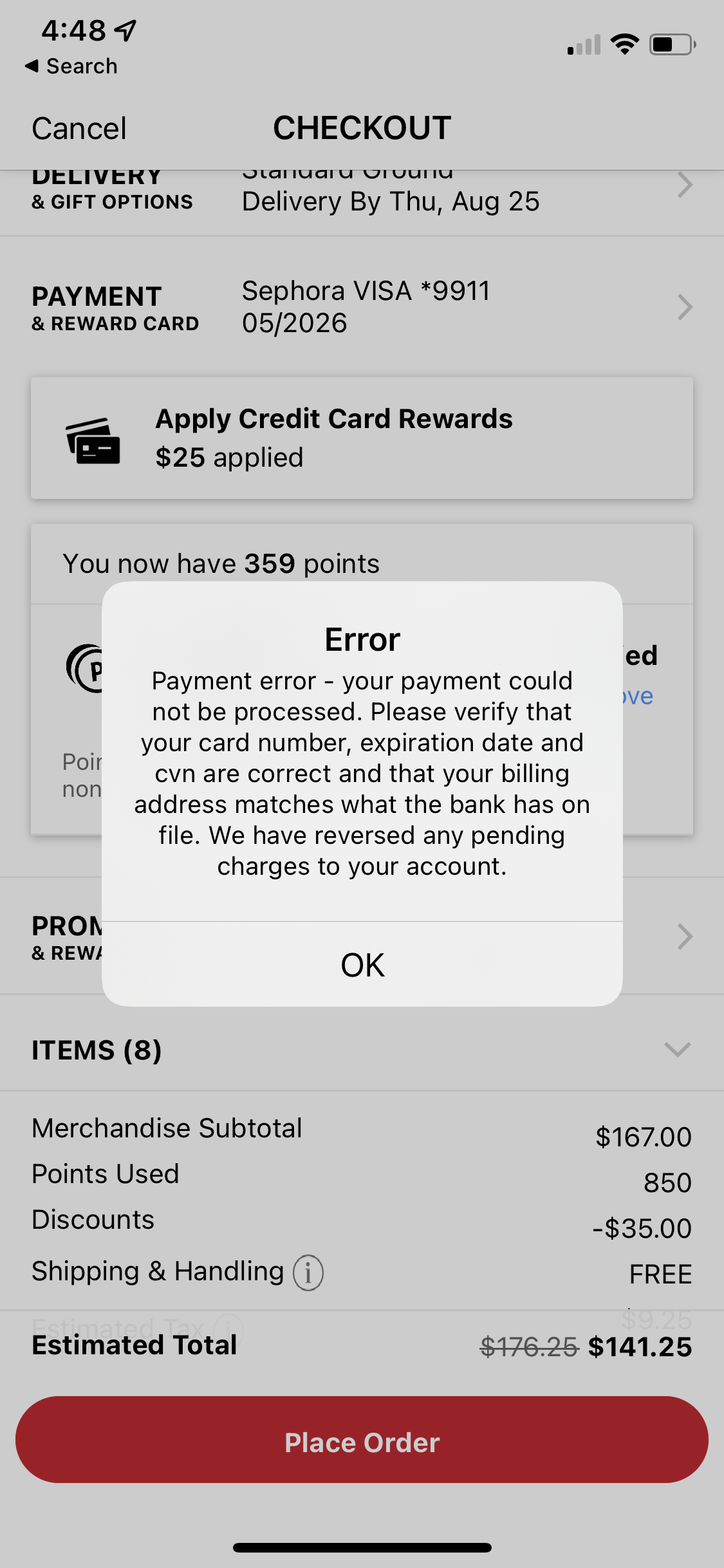 Sephora Visa card not working at Sephora... Beauty Insider Community