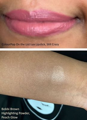 Highlighter photo: left swatch is diffused, right swatch is intentionally heavy.