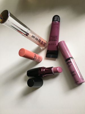 Avon, NYX, Buxom, lippies in cool peach & lavender