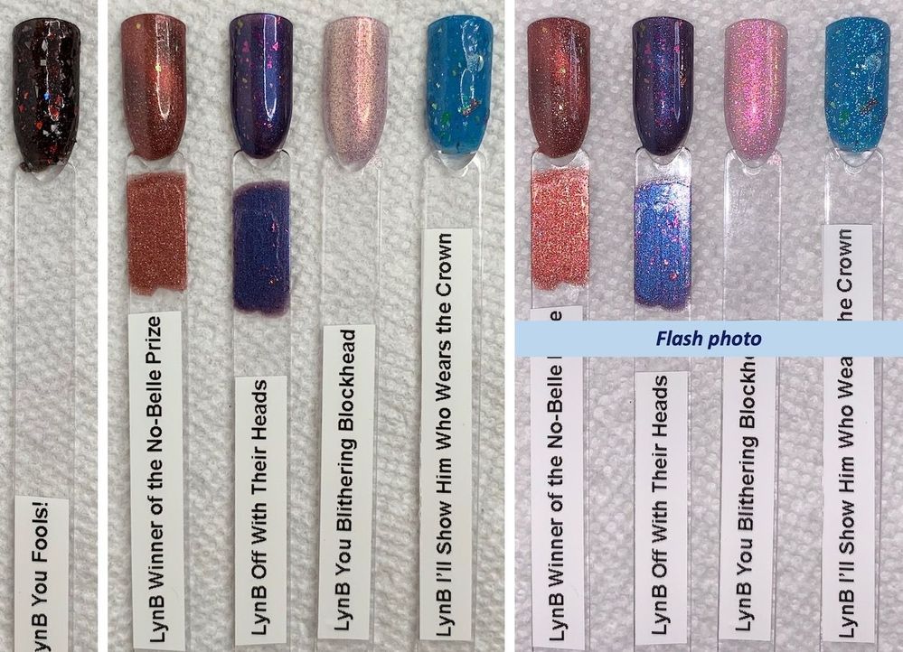 No-Belle and OWTH are magnetic polishes, though the latter's *very* subtle about it. Also, an unusual color choice for that Disney character. Huh.