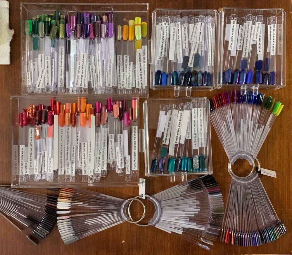 For now, I keep most swatch sticks loose in countertop drawers. I'm dividing a couple more drawers to hold the rest.