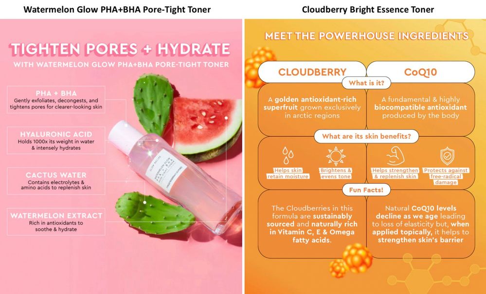 Screenshots of product pages at Glow Recipe’s website.