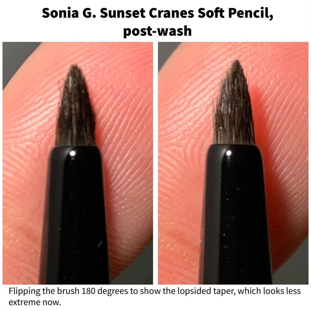 L: the deeper angle’s visible on the right side of the brush. R: angle’s visible on the left side of the brush.