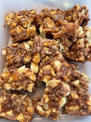 German apple cake- This looks burnt, but it's not.  The high level of sugar causes it to caramelize, plus the cinnamon darkens the batter.