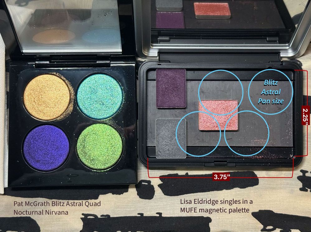 Measurements are of the full usable interior space of the MUFE 6-pan refill palette. The magnet doesn’t cover the entire palette bed but it doesn’t have to: it’s so strong, nothing’s falling outta that palette except shadow kick-up. :D