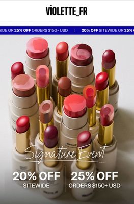 Offer terms: 20% off applied at checkout on qualifying products; 25% off applied at checkout on qualifying products with orders over $150+ USD; no code necessary. 25% off qualifying sets are priced as marked. Offer valid at VIOLETTEFR[dot]COM only while supplies last. Exclusions apply; E-Gift Cards are excluded. Offer cannot be combined with any other offer and is not retroactive. Applies to authorised purchases only; only authorised orders will be processed and shipped. We reserve the right to cancel any order due to unauthorised, altered or ineligible use of offer, and to modify or cancel the promotion at any time. Other restrictions and exclusions may apply and are subject to change without notice.