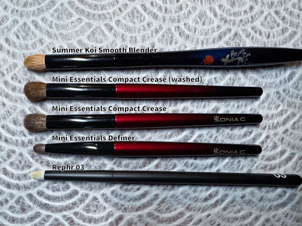 Brush head and handle size comparison. That Summer Koi brush is one of my favorites by any brand.