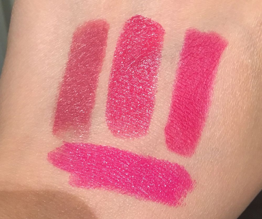 Laura Mercier Devotion, Givenchy Fuchsia-in-the-Know, NARS Let's Go Crazy (all 100 point perks on July 2017) and Bite Beauty Hall Of Famer on bottlm