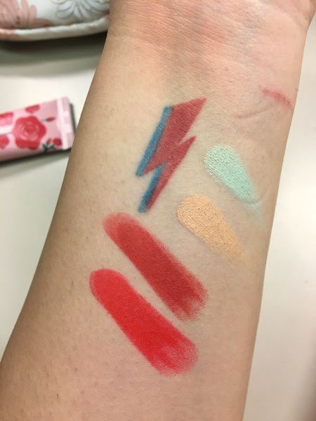 Top to Bottom: Innisfree Color Corrector 01, 02, MOART Vintage Rose, Ready to Die