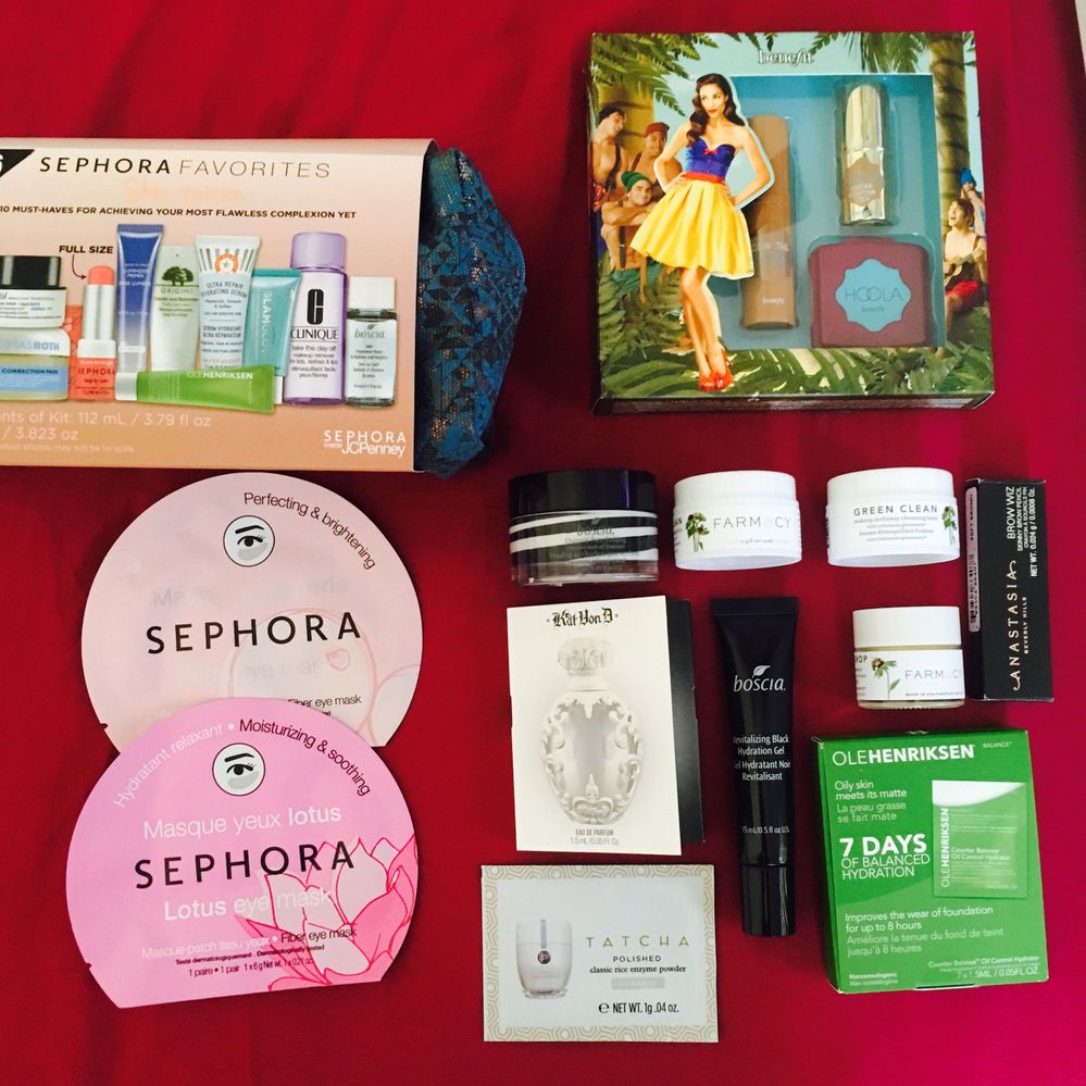 Sephora in JCP - everything on the right is GWP, Boscia mask was a 100points perk