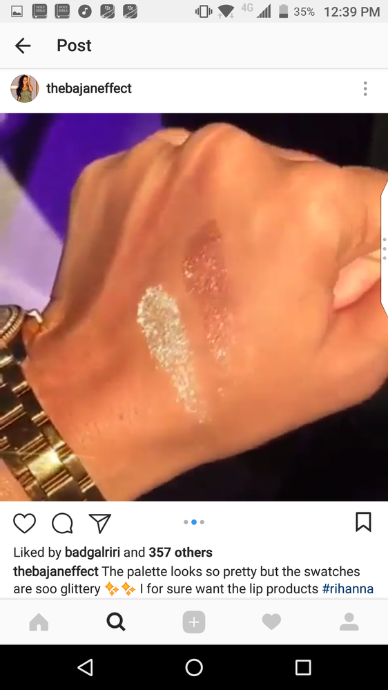 Swatch of Fenty Beauty GALAXY collection eye shadow palette from IG thebajaneffect