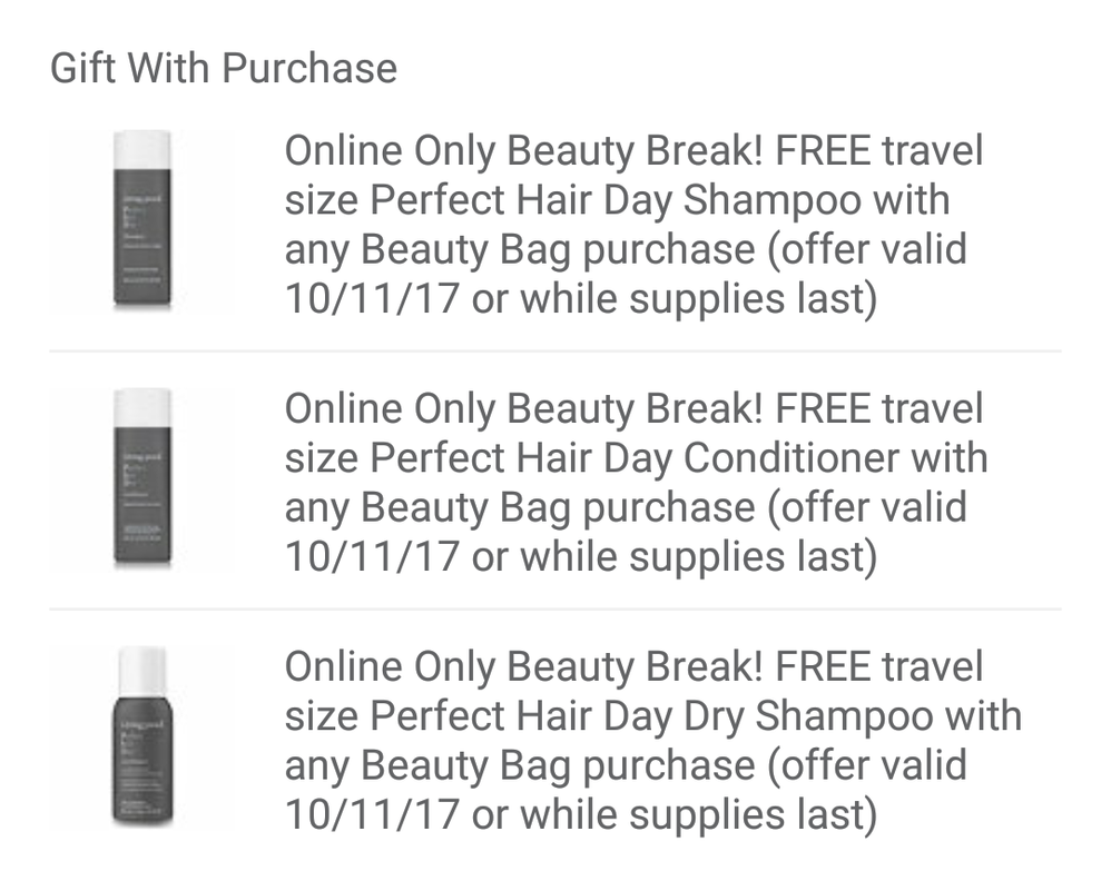 Plus today's Beauty Break: 3 free LP items with either bag!