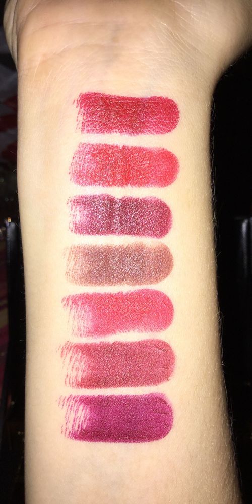 Mattes: Top to bottom: L&B Dominic, Dylan, Nicholas, Ben; Regular line Ruby Rush, Velvet Cherry, Black Dahlia