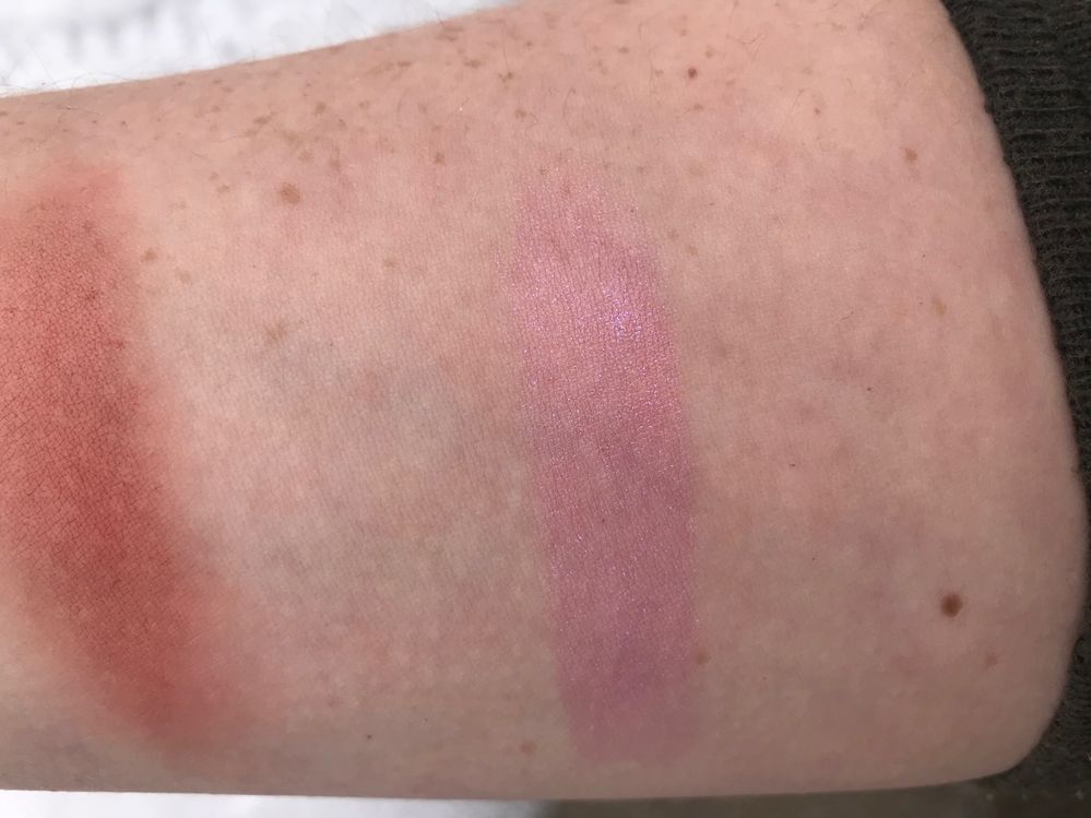 Heavy swatch of Holo Purple (to the right - on the left is a blended swatch of NARS Hot Tin Roof)