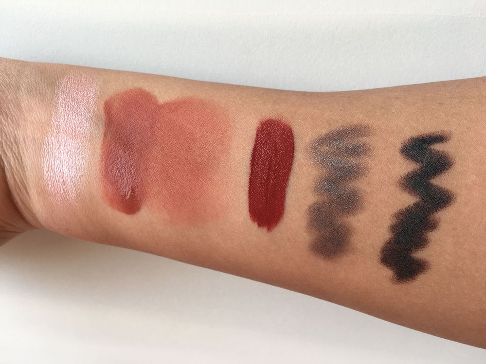 Free Soul Blush, Hot Tin Roof Liquid Blush, Hell Gate Lip Cover, Frioul Eyeshadow Stick, Sukhothai Eyeshadow Stick (for comparative purposes)