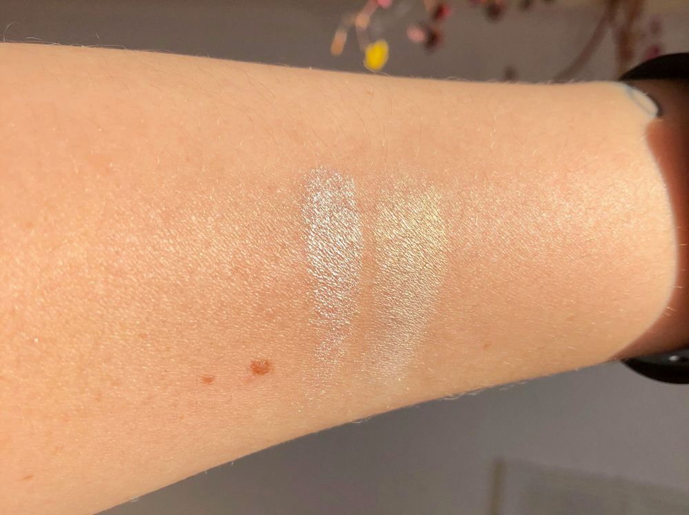 Jouer Ice on left/ Sephora Collection Green highlight on right