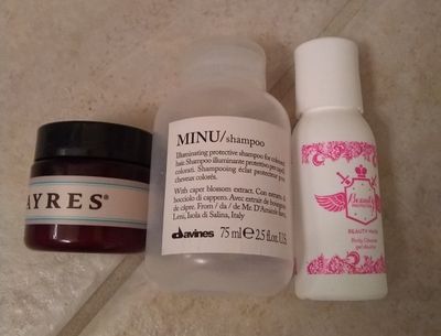 Ayres body butter, Davines Minu shampoo, Beauty Protector body wash